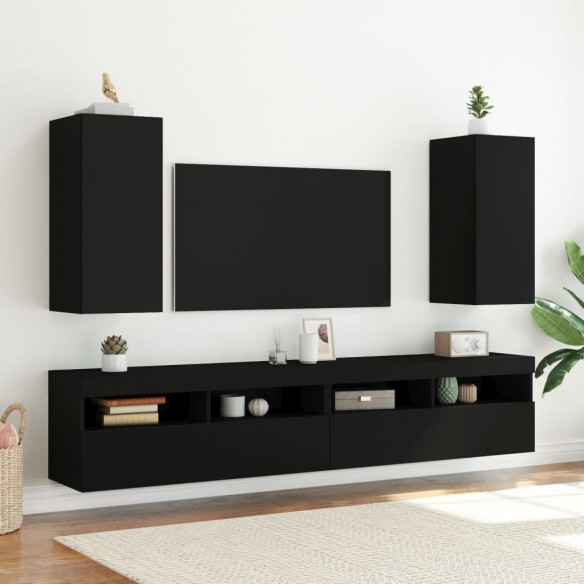 Meubles TV muraux avec lumières LED 2 pcs noir 30,5x35x70 cm