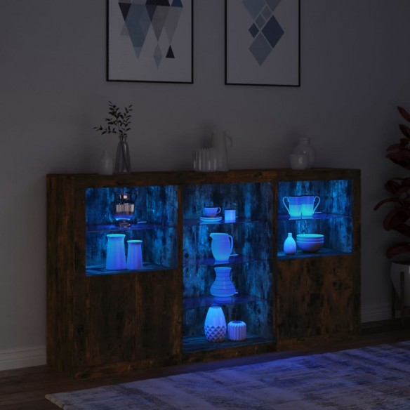 Buffet avec lumières LED chêne fumé 181,5x37x100 cm