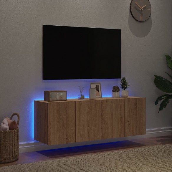 Meubles TV muraux lumières LED 2 pcs chêne sonoma 60x35x41 cm
