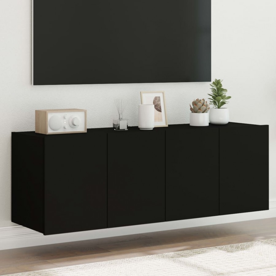 Meubles TV muraux avec lumières LED 2 pcs noir 60x35x41 cm