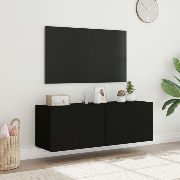 Meubles TV muraux avec lumières LED 2 pcs noir 60x35x41 cm