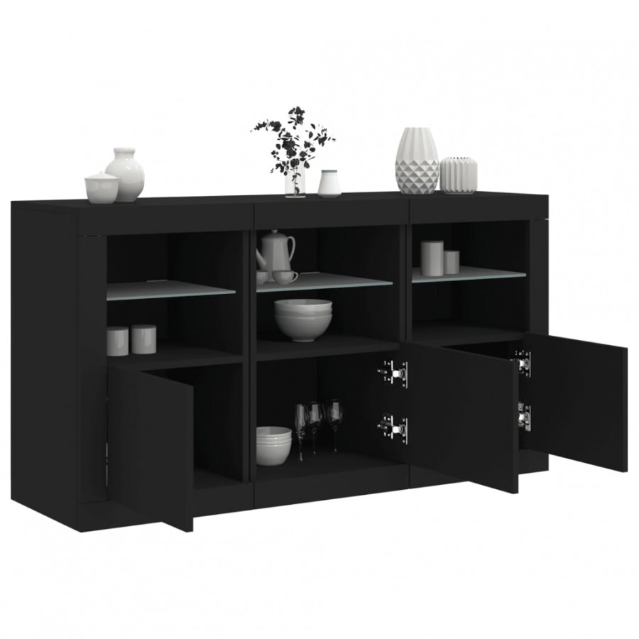 Buffet avec lumières LED noir 123x37x67 cm