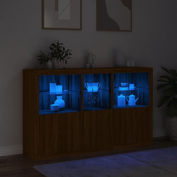 Buffet avec lumières LED chêne marron 162x37x100 cm