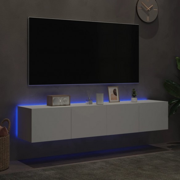 Meubles TV muraux avec lumières LED 2 pcs blanc 80x35x31 cm