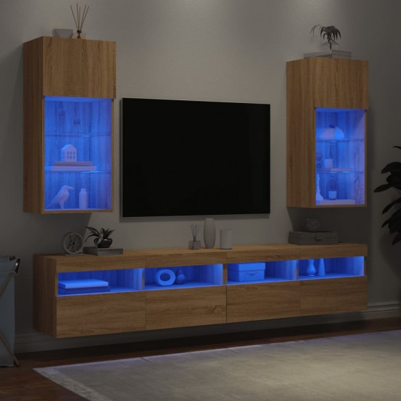 Meubles TV avec lumières LED 2 pcs chêne sonoma 40,5x30x90 cm