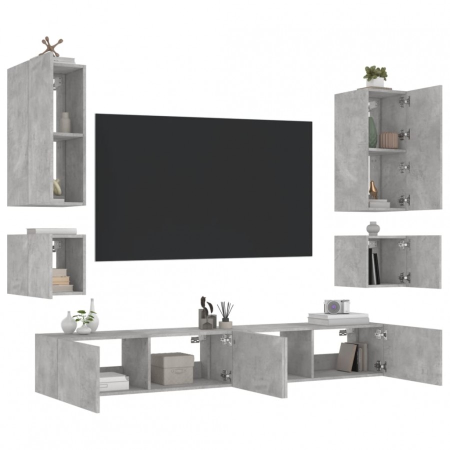 Meuble TV muraux 6 pcs avec lumières LED gris béton