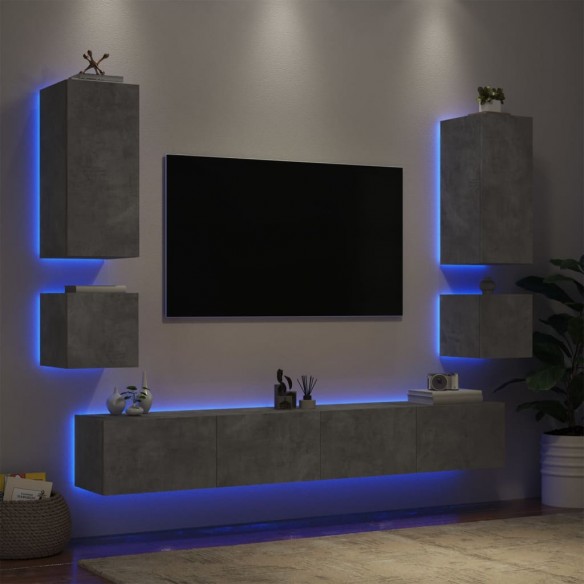 Meuble TV muraux 6 pcs avec lumières LED gris béton