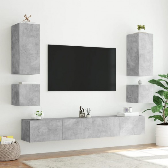 Meuble TV muraux 6 pcs avec lumières LED gris béton