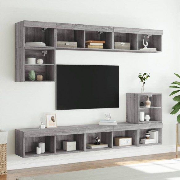 Meubles TV avec lumières LED 2 pcs sonoma gris 80x30x30 cm