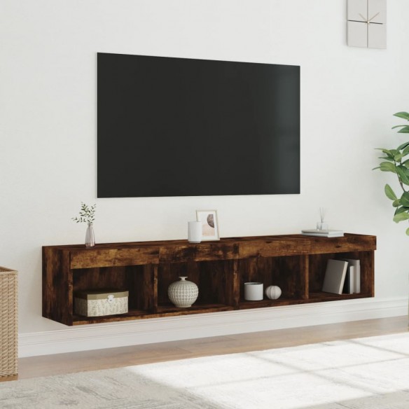 Meubles TV avec lumières LED 2 pcs chêne fumé 80x30x30 cm