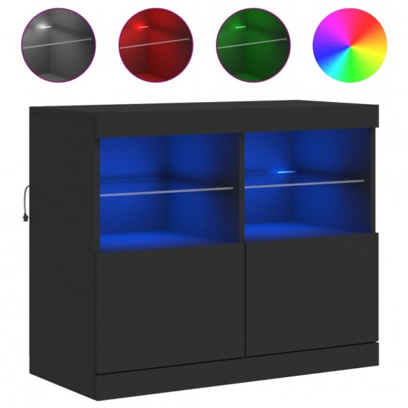 Buffet avec lumières LED noir 81x37x67 cm