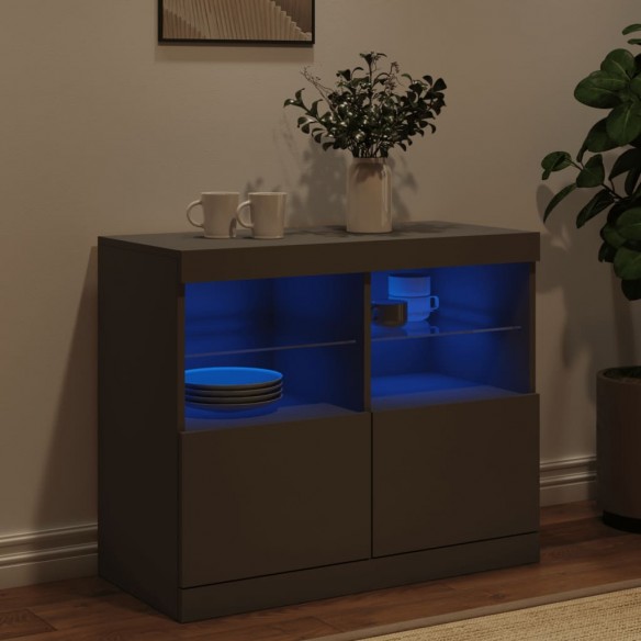 Buffet avec lumières LED noir 81x37x67 cm