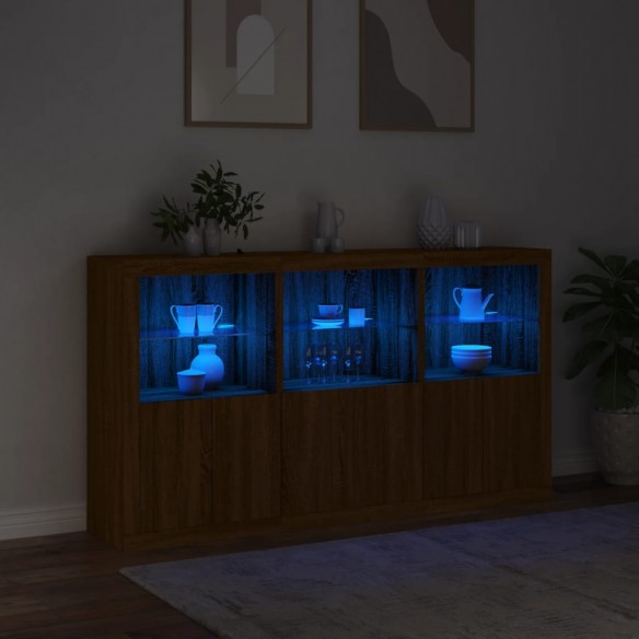 Buffet avec lumières LED chêne marron 181,5x37x100 cm