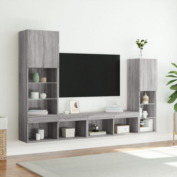 Unités murales TV avec LED 4 pcs gris sonoma bois d'ingénierie