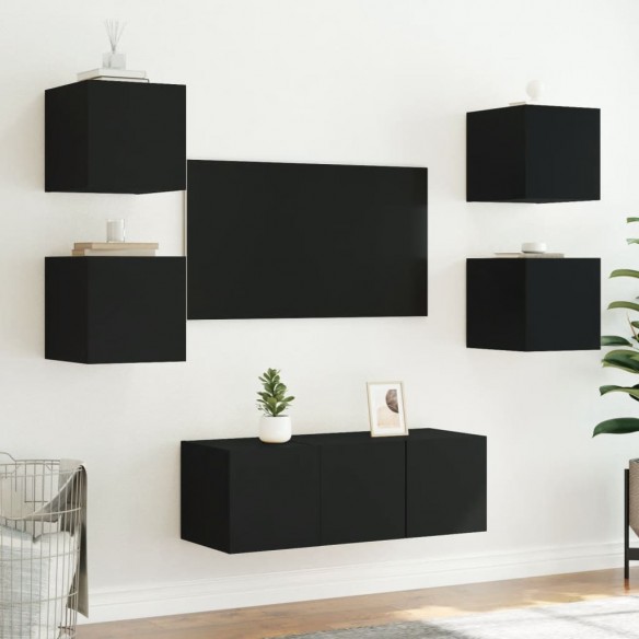 Meubles TV muraux avec lumières LED 2 pcs noir 30,5x35x30 cm