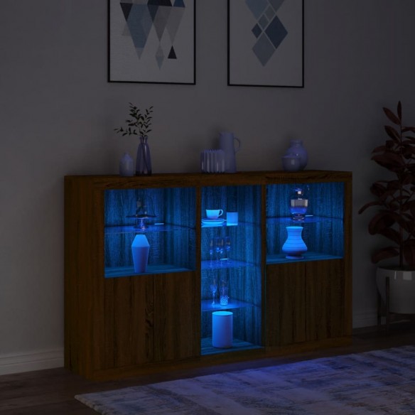 Buffet avec lumières LED chêne marron 162x37x100 cm