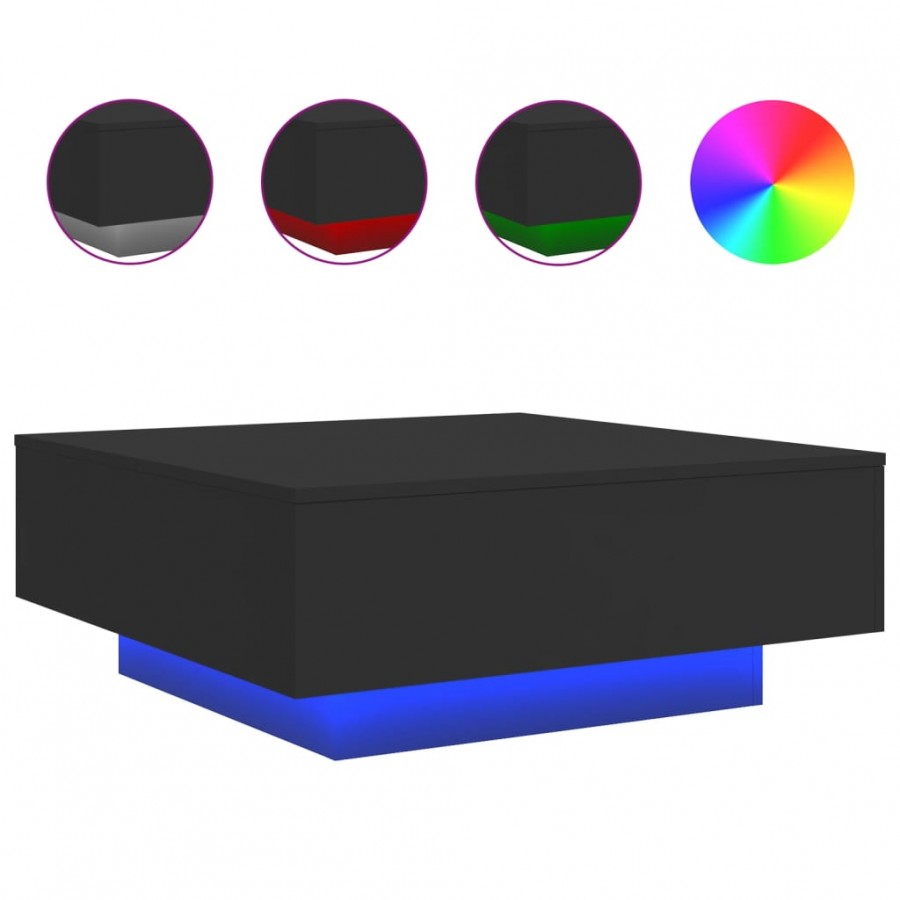 Table basse avec lumières LED noir 80x80x31 cm Table basse avec lumières LED noir 80x80x31 cm
