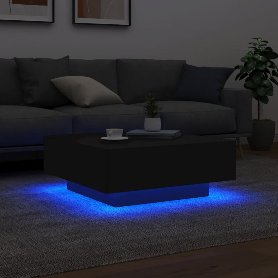 Table basse avec lumières LED noir 80x80x31 cm Table basse avec lumières LED noir 80x80x31 cm