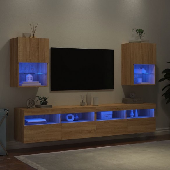 Meubles TV avec lumières LED 2 pcs chêne sonoma 40,5x30x60 cm