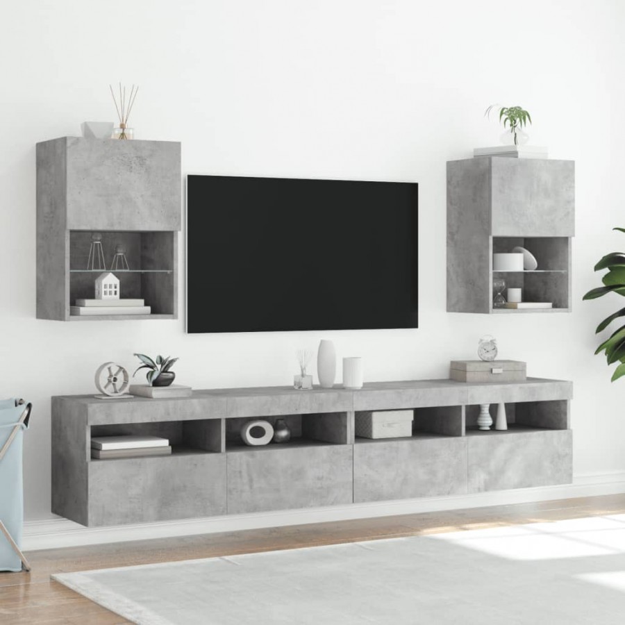 Meubles TV avec lumières LED 2 pcs gris béton 40,5x30x60 cm