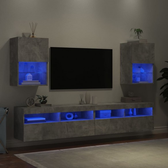 Meubles TV avec lumières LED 2 pcs gris béton 40,5x30x60 cm