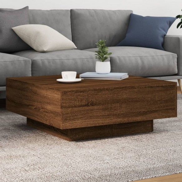 Table basse avec lumières LED chêne marron 80x80x31 cm