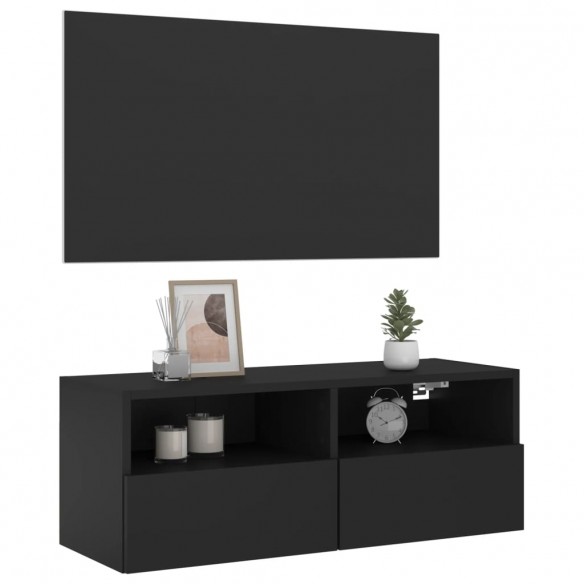 Meuble TV mural noir 80x30x30 cm bois d'ingénierie