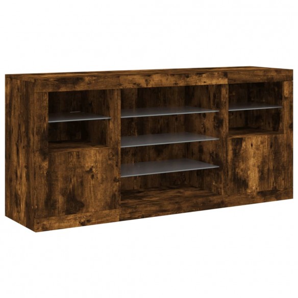 Buffet avec lumières LED chêne fumé 142,5x37x67 cm