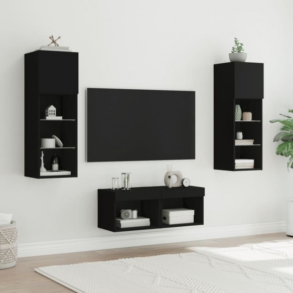 Meuble TV muraux 4 pcs avec lumières LED noir