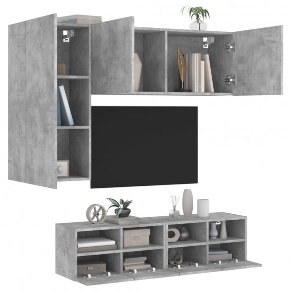 Unités murales TV 4 pcs gris béton bois d'ingénierie