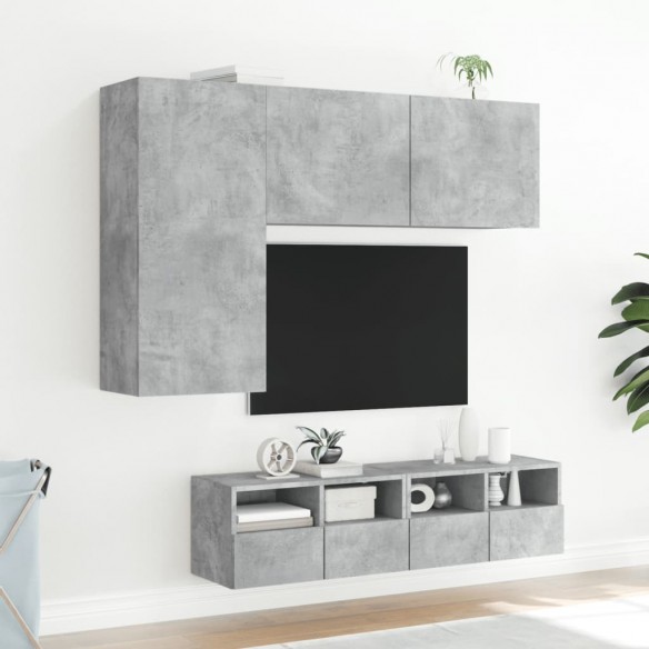 Unités murales TV 4 pcs gris béton bois d'ingénierie