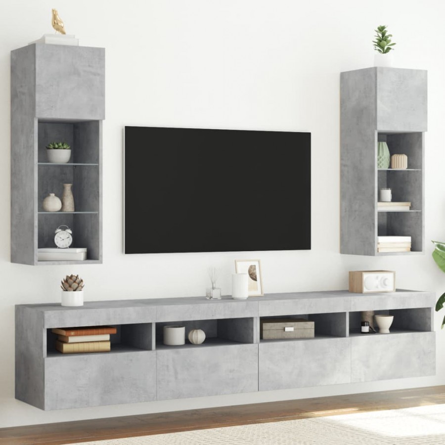 Meubles TV avec lumières LED 2 pcs gris béton 30,5x30x90 cm