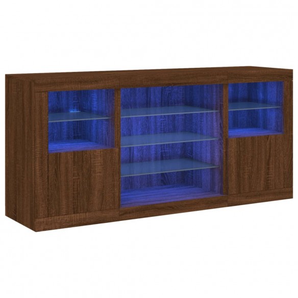 Buffet avec lumières LED chêne marron 142,5x37x67 cm