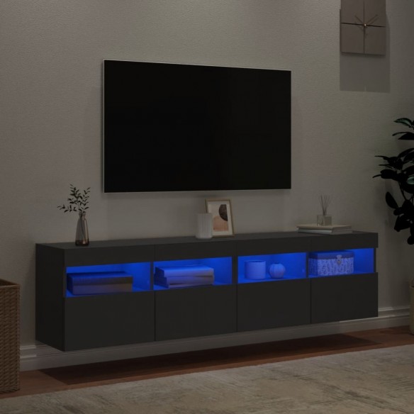 Meubles TV muraux avec lumières LED 2 pcs noir 80x30x40 cm