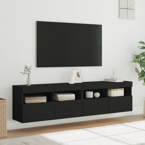 Meubles TV muraux avec lumières LED 2 pcs noir 80x30x40 cm
