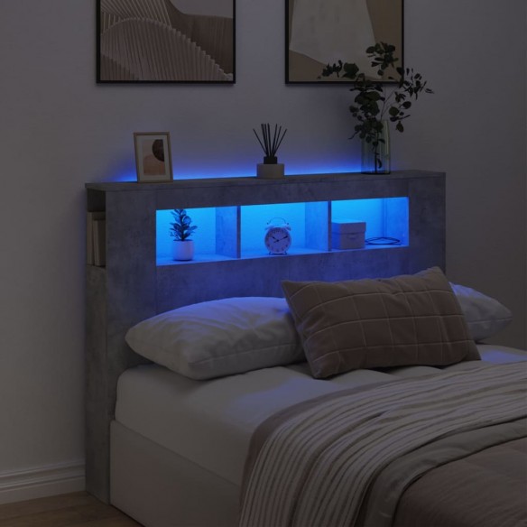 Tête de lit à LED gris béton 140x18,5x103,5cm bois d'ingénierie