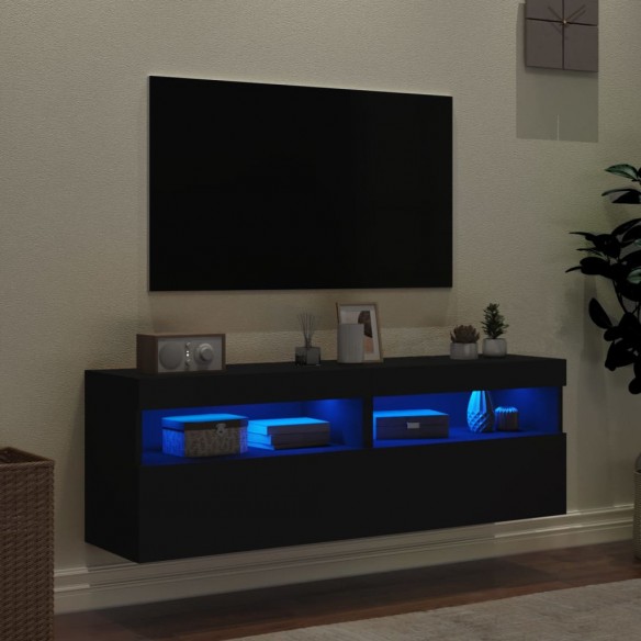 Meubles TV muraux avec lumières LED 2 pcs noir 60x30x40 cm