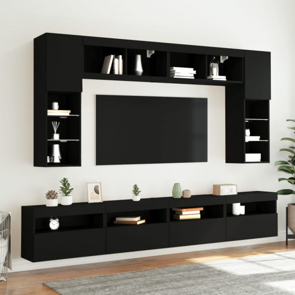 Meubles TV muraux avec lumières LED 2 pcs noir 60x30x40 cm