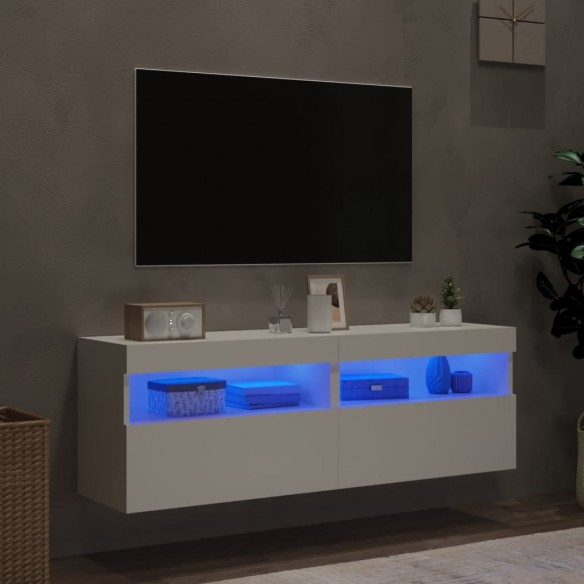 Meubles TV muraux avec lumières LED 2 pcs blanc 60x30x40 cm