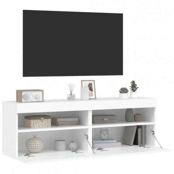 Meubles TV muraux avec lumières LED 2 pcs blanc 60x30x40 cm