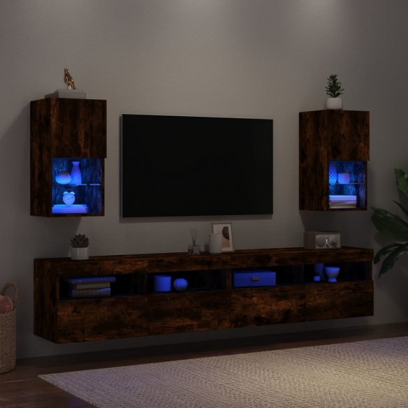 Meubles TV avec lumières LED 2 pcs chêne fumé 30,5x30x60 cm