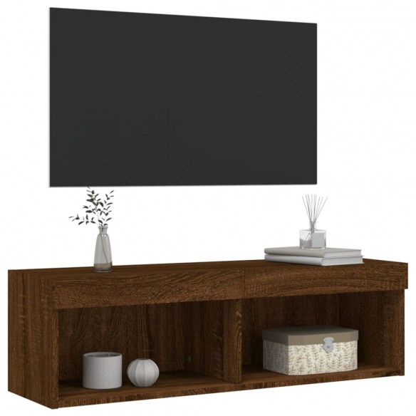 Meuble TV avec lumières LED chêne marron 100x30x30 cm