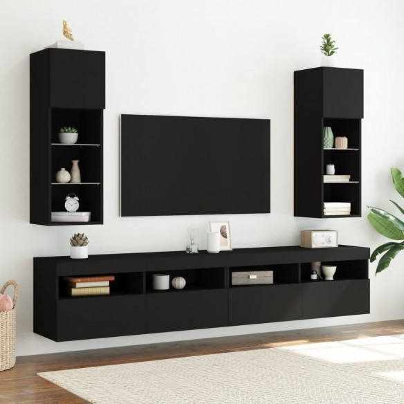 Meuble TV avec lumières LED noir 30,5x30x90 cm