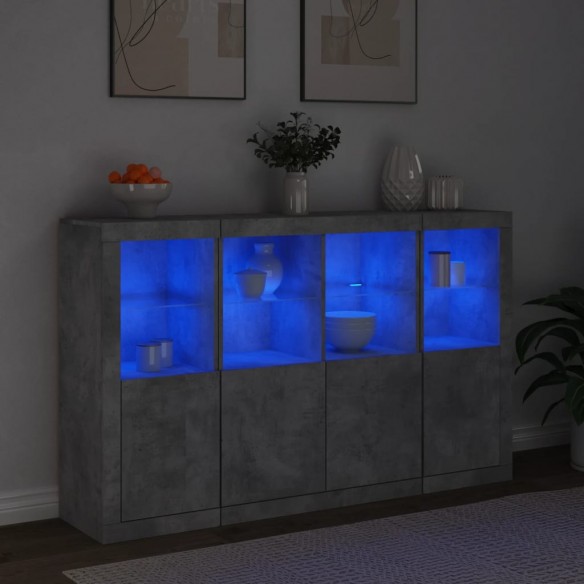 Buffets avec lumières LED 3 pcs gris béton bois d'ingénierie