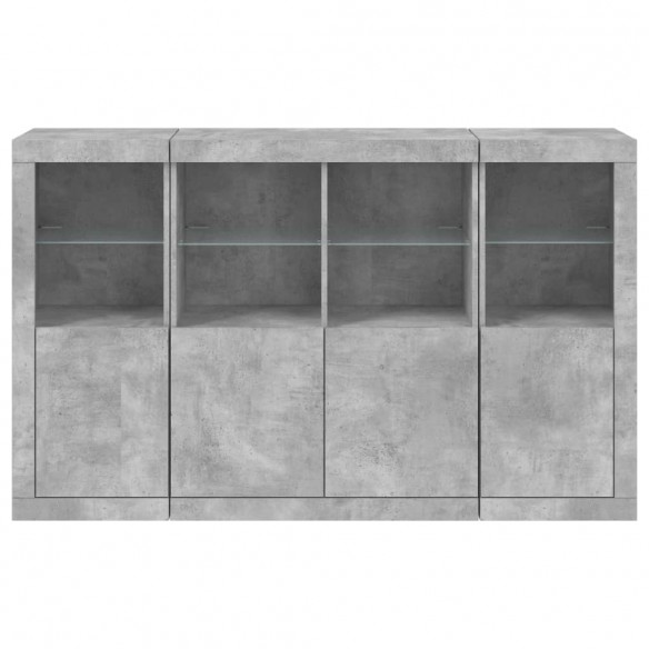 Buffets avec lumières LED 3 pcs gris béton bois d'ingénierie