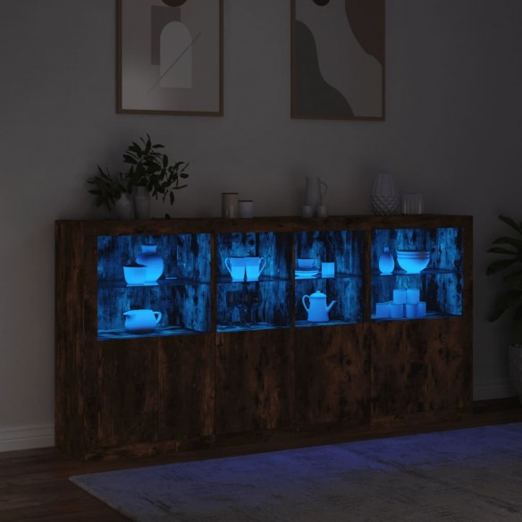 Buffet avec lumières LED chêne fumé 202x37x100 cm