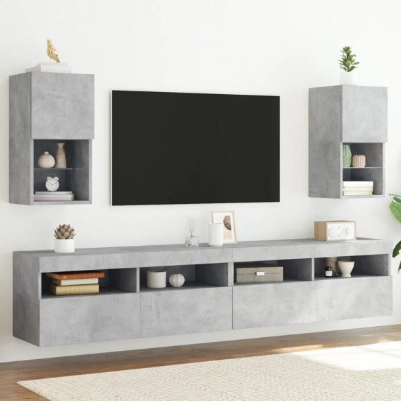 Meubles TV avec lumières LED 2 pcs gris béton 30,5x30x60 cm