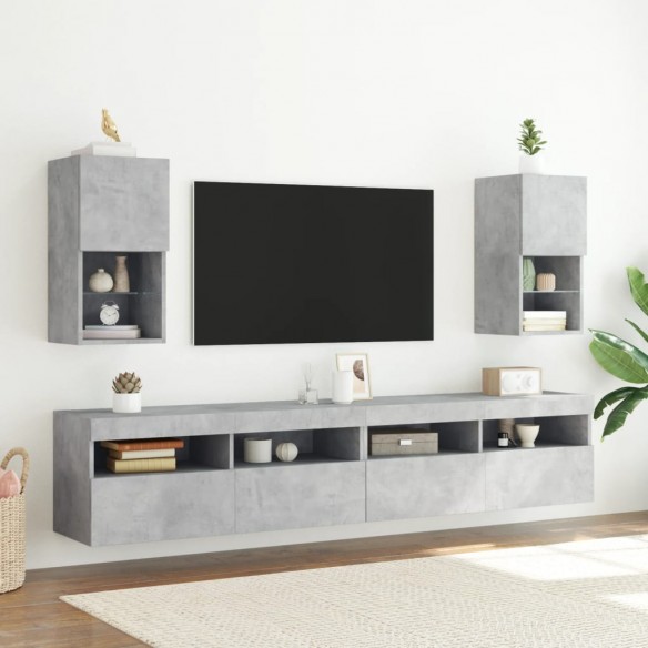 Meubles TV avec lumières LED 2 pcs gris béton 30,5x30x60 cm