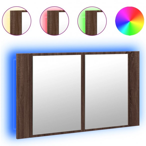 Armoire à miroir à LED de bain chêne marron 80x12x45 cm