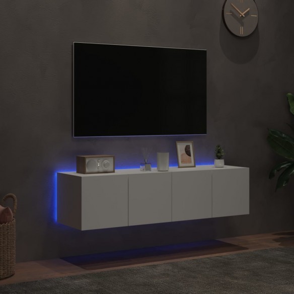 Meubles TV muraux avec lumières LED 2 pcs blanc 60x35x31 cm